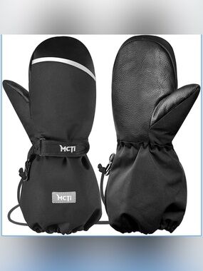 MCTi Kids Size XS Black Waterproof Mittens Ski Warm Sherpa Lined W/String. New